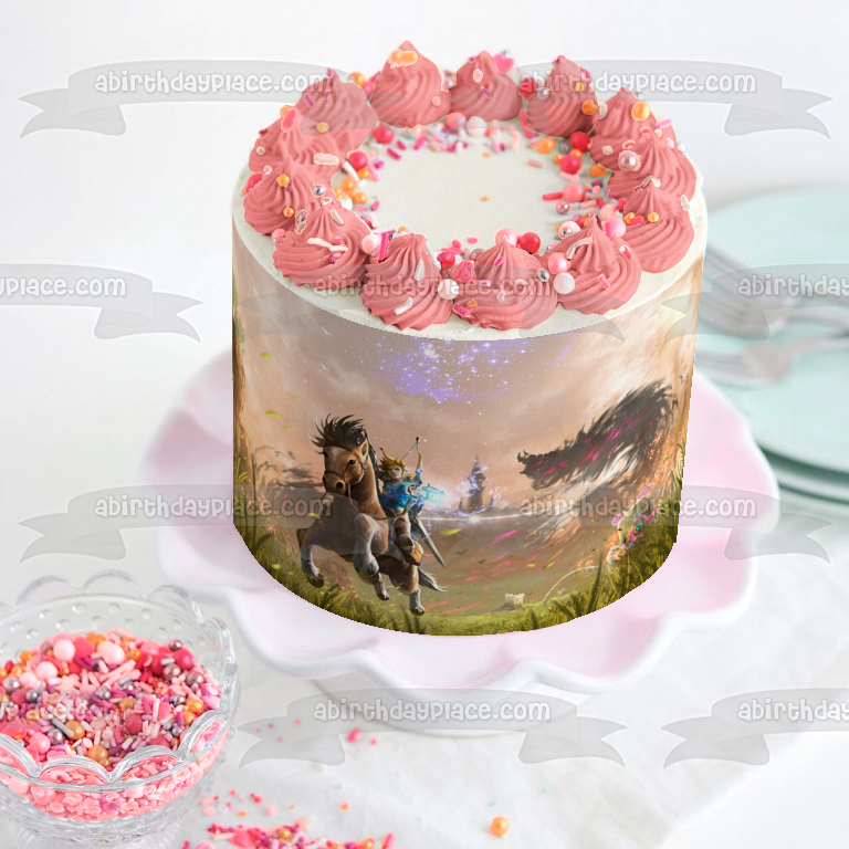 The Legend of Zelda Breath of the Wild Link Riding a Horse Edible Cake Topper Image ABPID00817