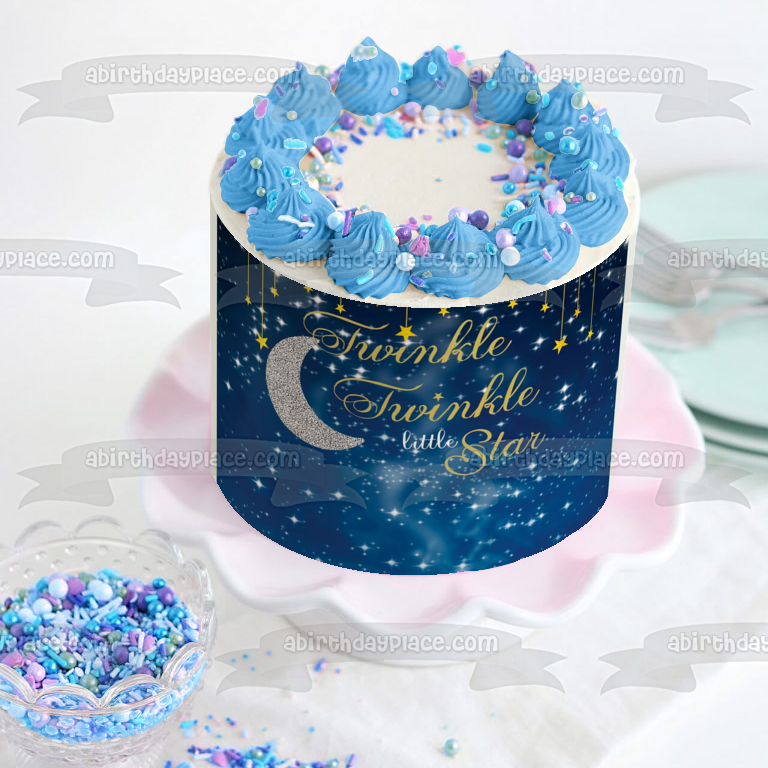 Twinkle Twinkle Little Star Moon Stars Night Sky Edible Cake Topper Image ABPID00934