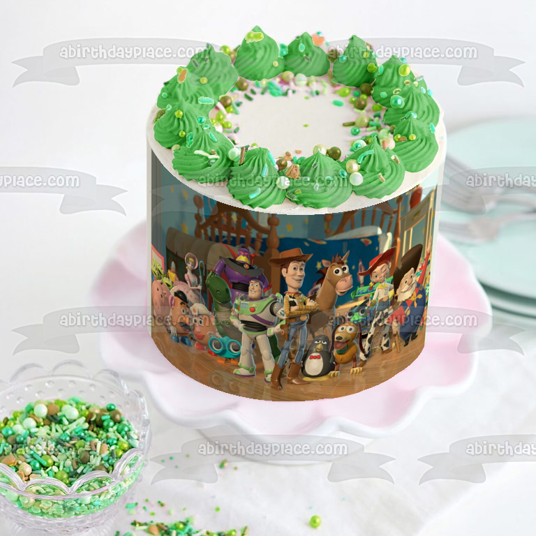 Toy Story Woody Buzz Lightyear Mr. Potato Head Disney Bo Peep Hamm Jessie Bullseye Stinky Pete Rex and Mrs. Potato Head Edible Cake Topper Image ABPID00939