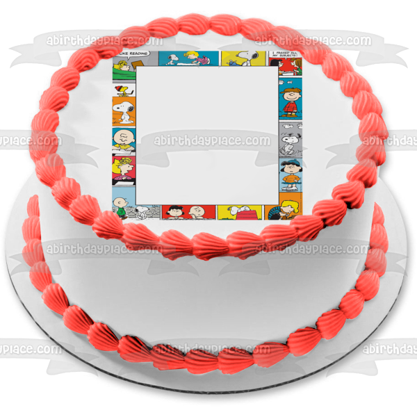 Marco de tira cómica de Charlie Brown Snoopy y Charlie Brown marco de imagen comestible para decoración de tarta ABPID00030