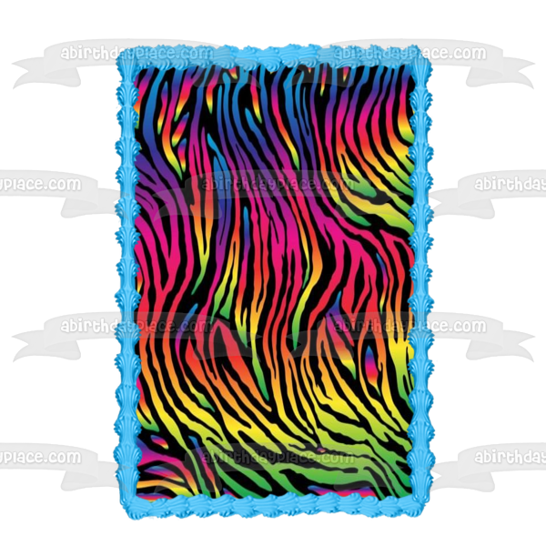 Imagen comestible para decoración de tarta con patrón de cebra arcoíris ABPID01095