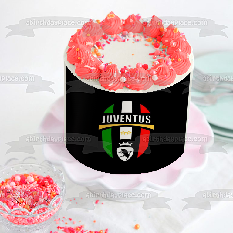 Juventus Juve Italian Professional Football Club Logo Black Background Edible Cake Topper Image ABPID01185