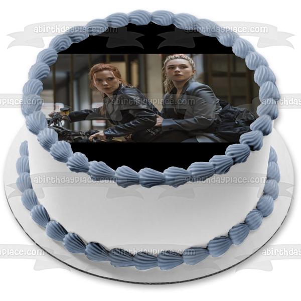 Adorno comestible para tarta con viuda blanca y viuda negra en motocicleta, imagen ABPID54827