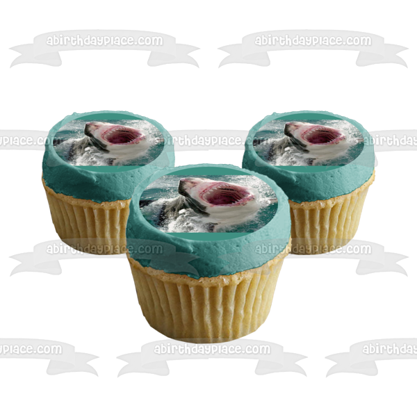 Great White Shark Mouth Open Teeth Edible Cake Topper Image ABPID00078