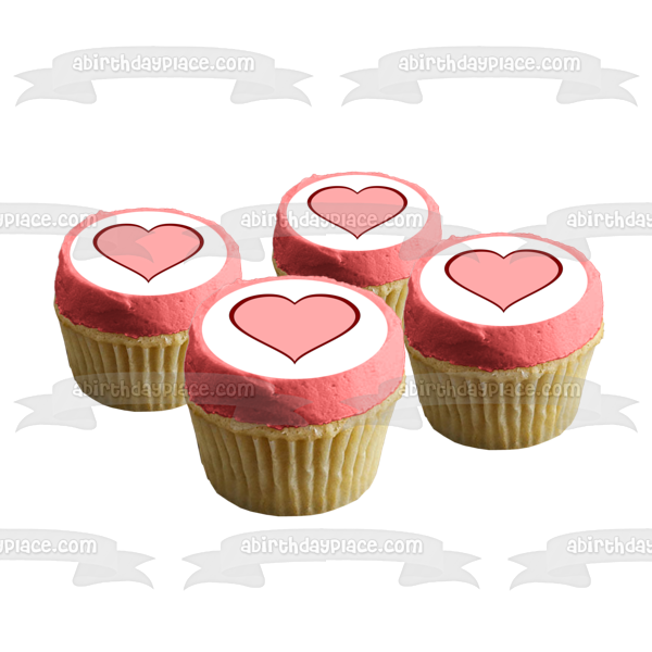 Pink Heart Red Edges Edible Cake Topper Image ABPID00307
