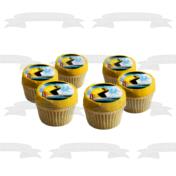 Pac Man Pixels San Francisco Bridge Edible Cake Topper Image ABPID00330
