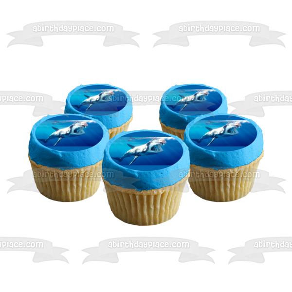 Gran tiburón blanco océano boca abierta dientes afilados decoración comestible para tarta imagen ABPID00334