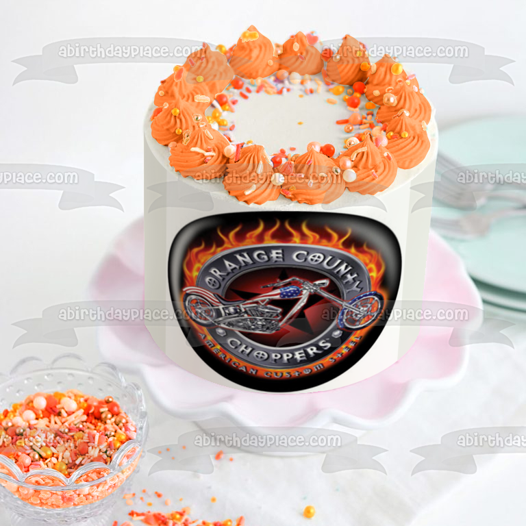 Orange County Choppers American Custom Steel Motorcycles Edible Cake Topper Image ABPID00347