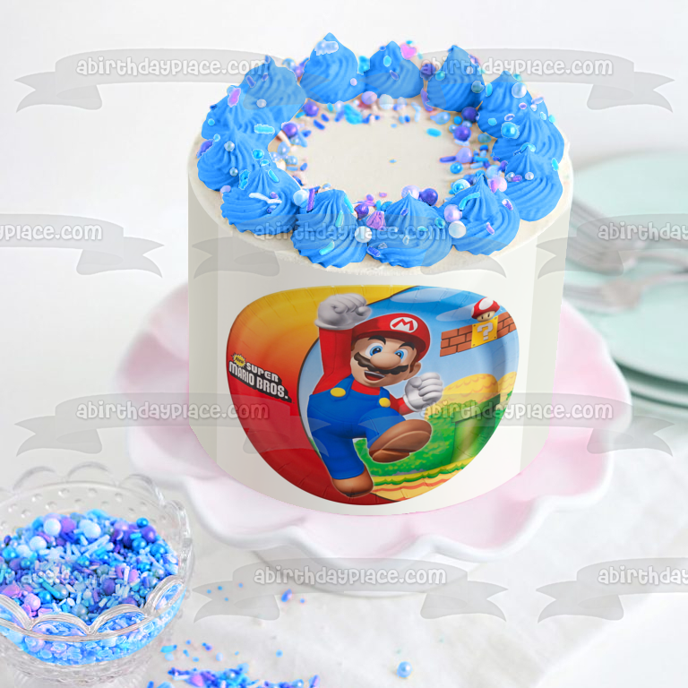 Super Mario Bros Mario saltando imagen comestible para decoración de tarta ABPID00426