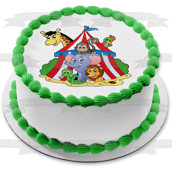 Carpa de circo animales elefante león mono jirafa adorno comestible para tarta imagen ABPID00463