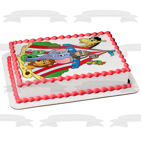 Carpa de circo animales elefante león mono jirafa adorno comestible para tarta imagen ABPID00463