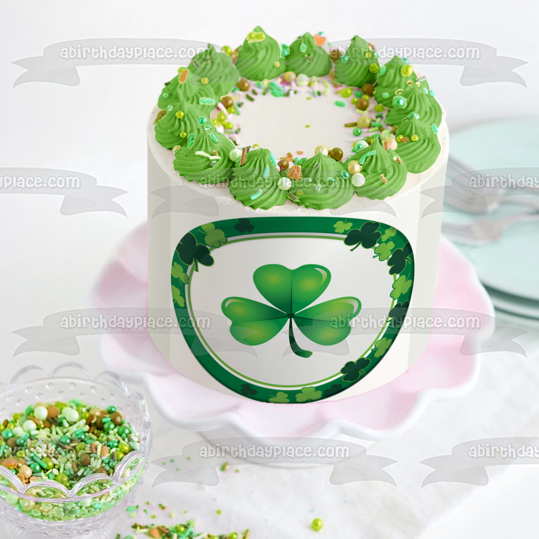 Shamrock Clover Irish Green Edible Cake Topper Image ABPID00512