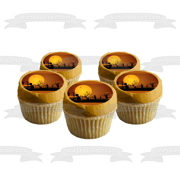 Adorno comestible para tarta con silueta de cementerio de zombis, feliz Halloween, imagen ABPID00579