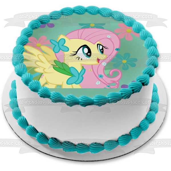 My Little Pony Fluttershy and Colorful Flowers Edible Cake Topper Image ABPID00662