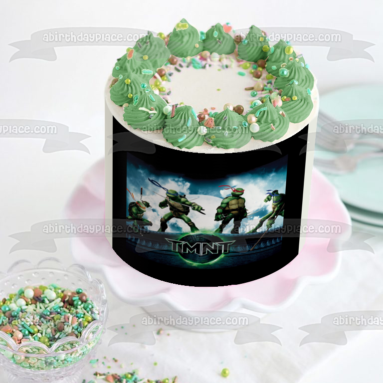 Teenage Mutant Ninja Turtles Tmnt Leonardo Donatello Raphael Michelangelo Black Border Edible Cake Topper Image ABPID00724