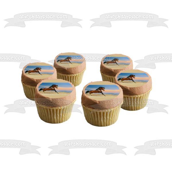 Brown Stallion Running Desert Edible Cake Topper Image ABPID00733