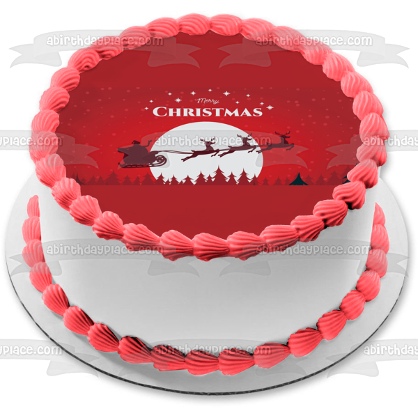 Feliz Navidad, Papá Noel y renos, decoración comestible para tarta, imagen ABPID55106