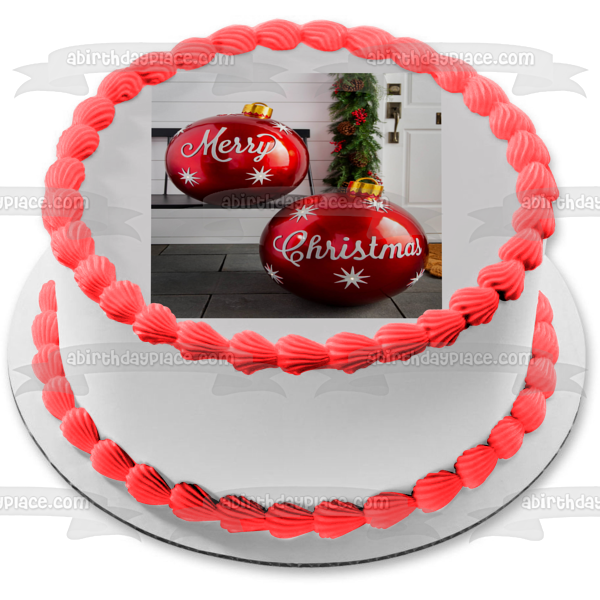 Feliz Navidad Adornos de bolas de Navidad rojas Imagen de adorno comestible para pastel ABPID55111
