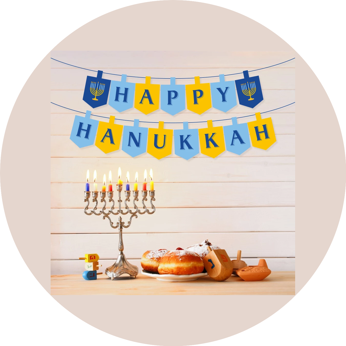 Happy Hanukkah Banner Menorah Dreidel Edible Cake Topper Image ABPID55120