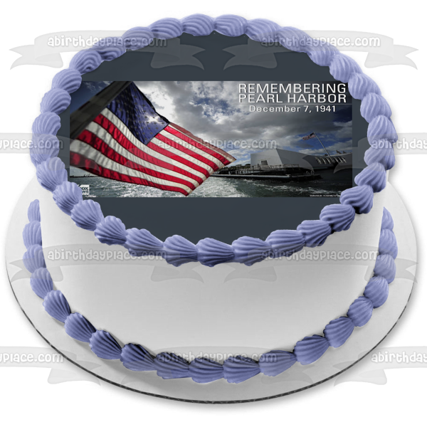 Recordando el día de Pearl Harbor, 7 de diciembre de 1941, la bandera estadounidense, decoración comestible para tarta, imagen ABPID55156