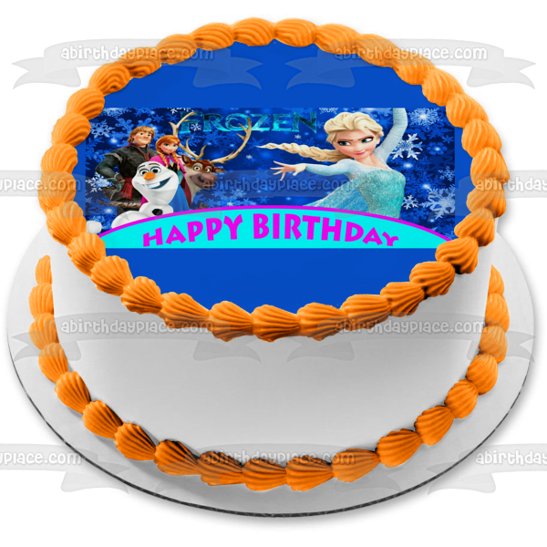 Frozen Happy Birthday Anna Elsa Olaf Kristoff Sven Personalized Edible Cake Topper Image ABPID00842