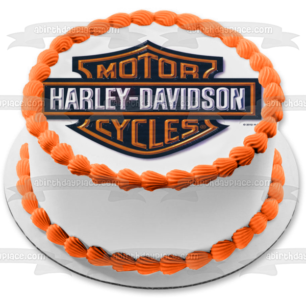 Harley Davidson Orange Logo Metal Appearance Edible Cake Topper Image ABPID27240