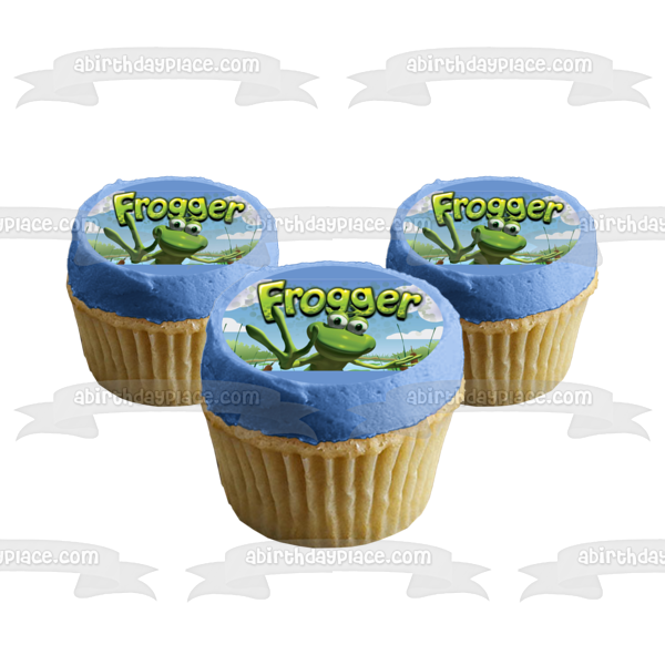 Imagen comestible para tarta con diseño de árboles y nubes de videojuegos de Frogger ABPID00904