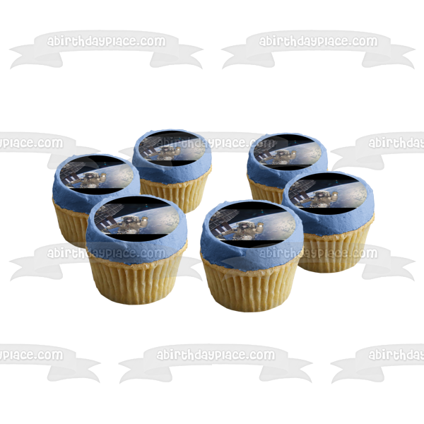 Imagen comestible para tarta con diseño de astronauta del espacio exterior, hombre espacial, caminata espacial, estación espacial, ABPID01015