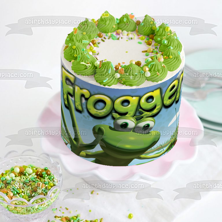 Frogger Logo Frog and Clouds Edible Cake Topper Image ABPID01664