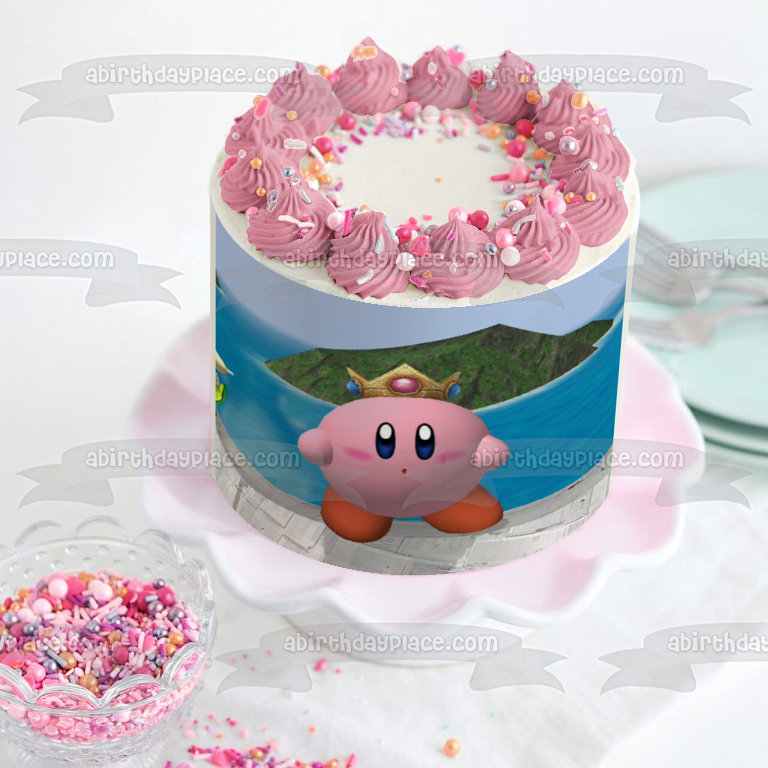 Super Smash Brothers Kirby Gold Crown Mountain Water Adorno comestible para tarta Imagen ABPID01794