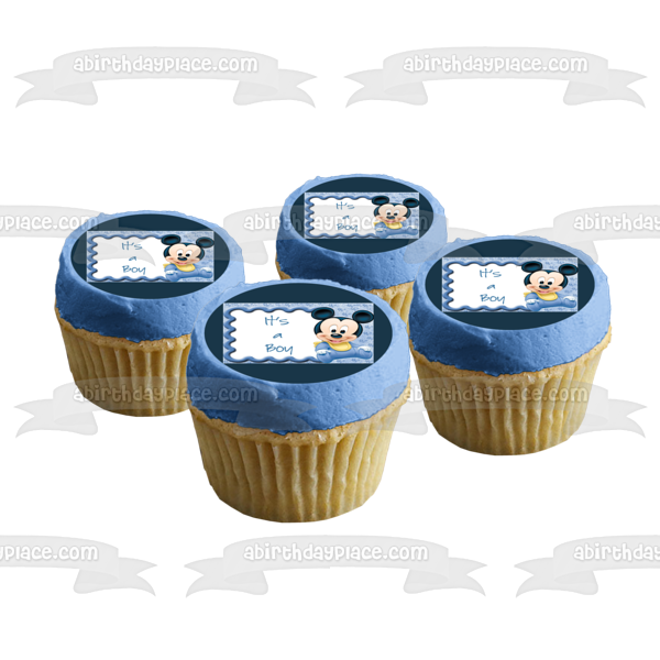 Baby Mickey Mouse It's a Boy Baby Shower Edible Cake Topper Image ABPID01900
