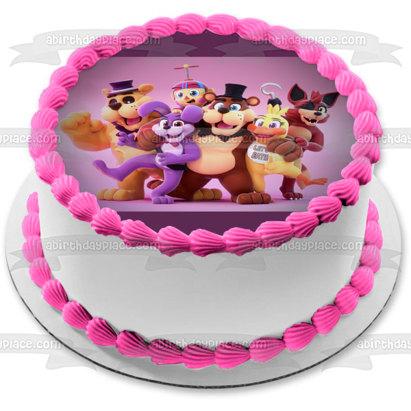Five Night's at Freddy Cartoon Bonnie Foxy Golden Freddy and Chica Edible Cake Topper Image ABPID01876