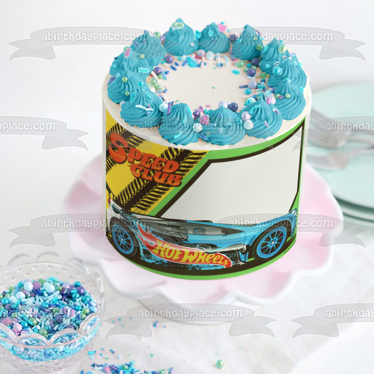 Hot Wheels Speed Club Blue Car y su foto personalizada, marco de imagen comestible para decoración de tarta ABPID03339