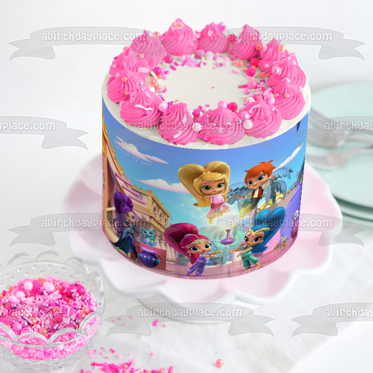 Shimmer y Shine y Leah Nazboo Botella Genio Dragón Azul Zac y Zeta la Hechicera Adorno comestible para tarta Imagen ABPID03348