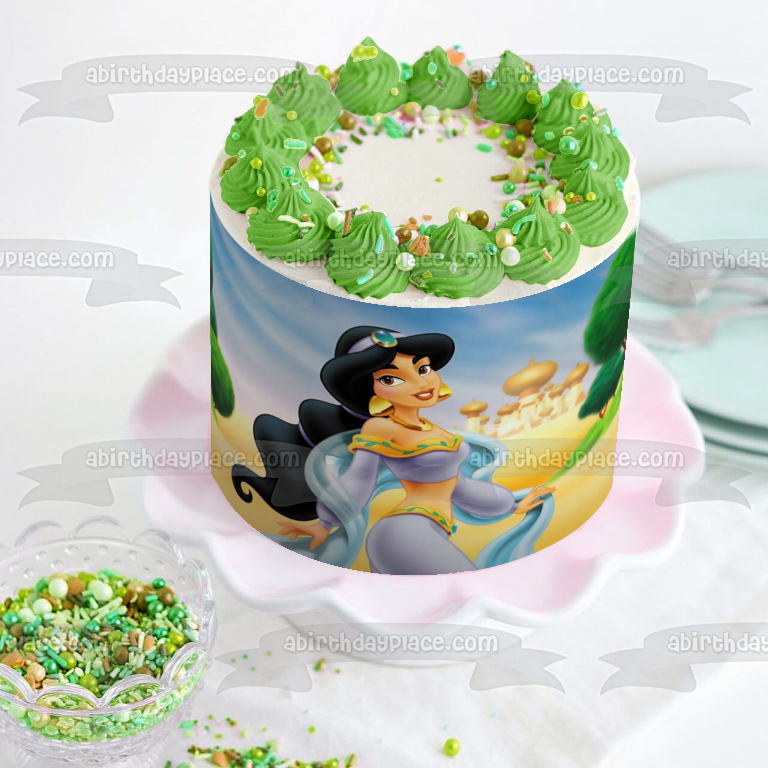 Aladdin Jasmine Agrabah and Trees Edible Cake Topper Image ABPID03366