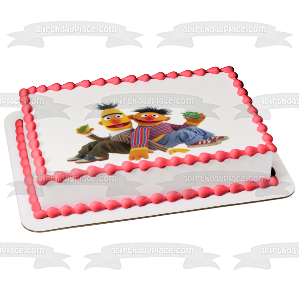 Sesame Street Bert Ernie Sitting Pear Green Pepper Edible Cake Topper Image ABPID03376