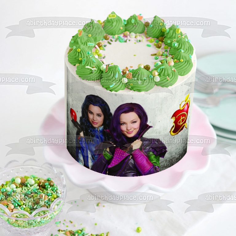 Descendants Mal and Evie with an Apple Edible Cake Topper Image ABPID03539