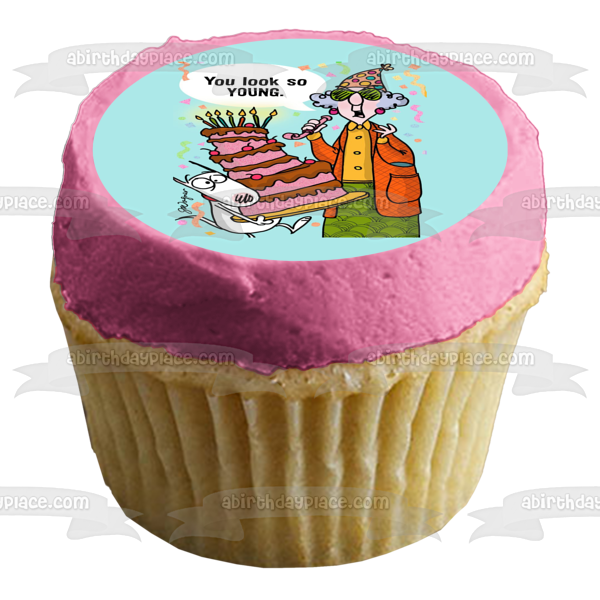Maxine Cartoon Birthday Party Cake Streamers You Look so Young Edible Cake Topper Image ABPID03559