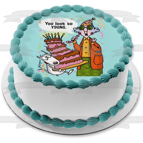 Maxine Cartoon Birthday Party Cake Streamers You Look so Young Edible Cake Topper Image ABPID03559