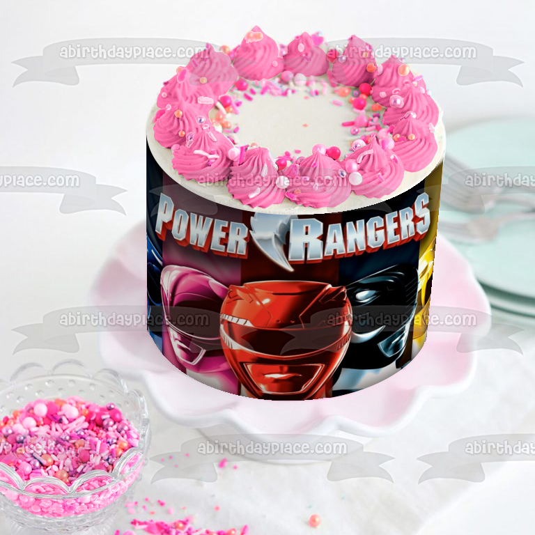 Power Rangers Red Ranger Gold Ranger Black Ranger Blue Ranger and Pink Ranger Edible Cake Topper Image ABPID03472
