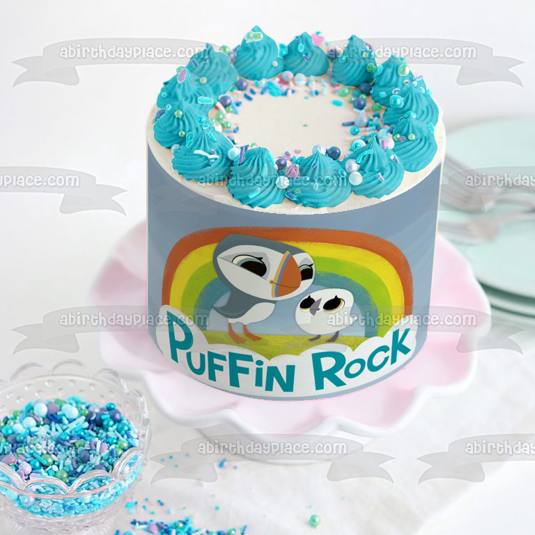 Puffin Rock Oona Baba and a Rainbow Edible Cake Topper Image ABPID03645