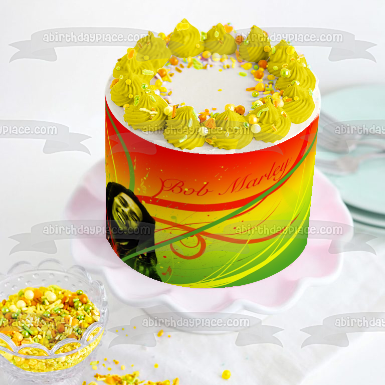 Bob Marley Red Yellow Green Edible Cake Topper Image ABPID03689
