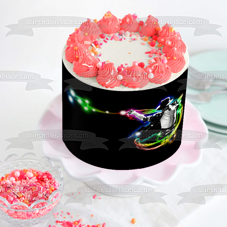 Decoración comestible para tarta con diseño de remolino colorido de Michael Jackson, rey del pop, imagen ABPID03899