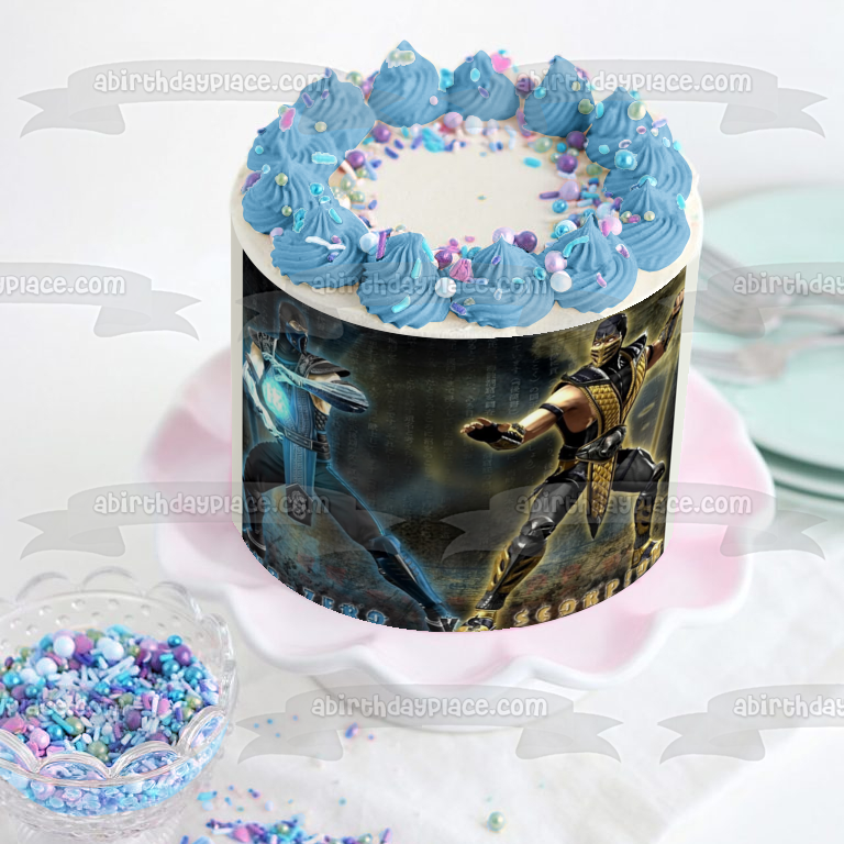 Imagen comestible para decoración de tarta de Mortal Kombat Sub-Zero y Scorpion ABPID03755