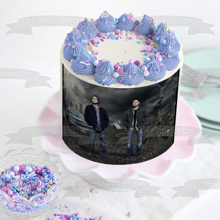 Supernatural Impala Dean Winchester and Sam Winchester Edible Cake Topper Image ABPID03771