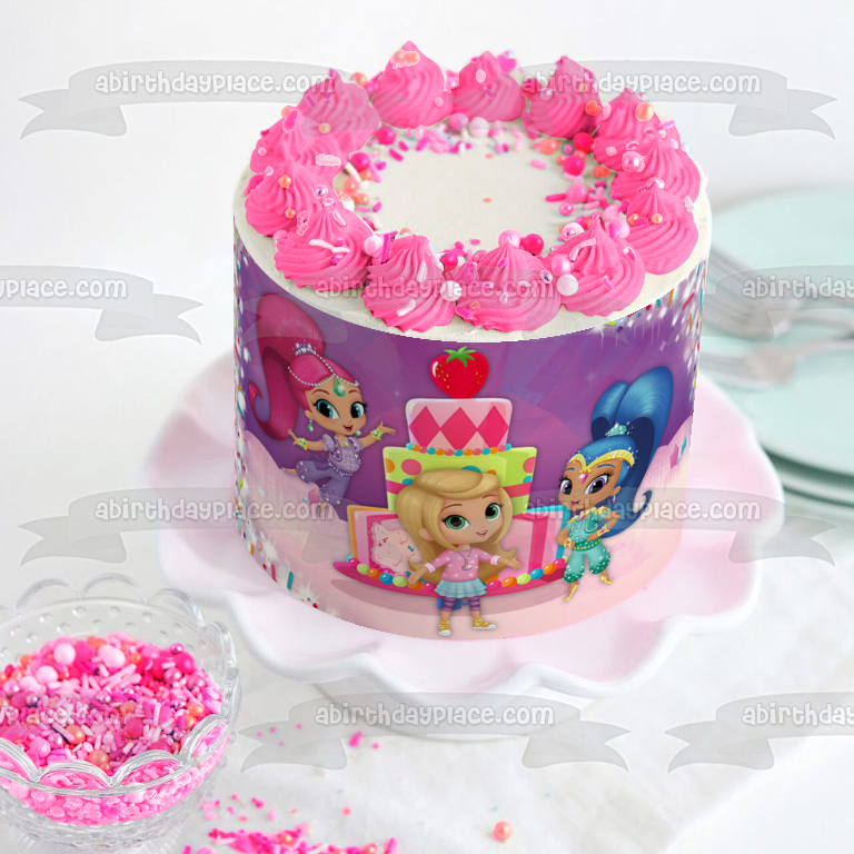 Shimmer and Shine Feliz cumpleaños y Leah Imagen comestible para decoración de tarta ABPID03929
