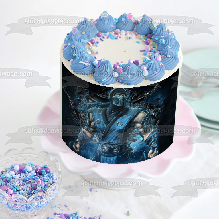 Mortal Kombat Sub-Zero Fighting Edible Cake Topper Image ABPID03934