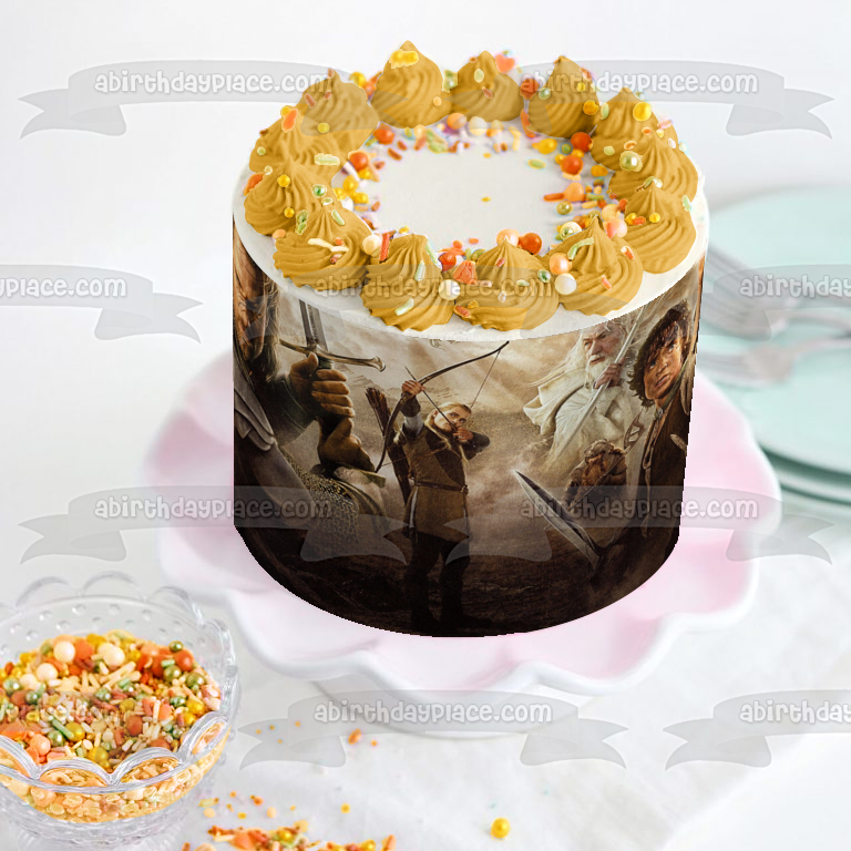 El Señor de los Anillos Las Dos Torres Gandalf Frodo Arogorn y Legolas Imagen comestible para decoración de tarta ABPID03961