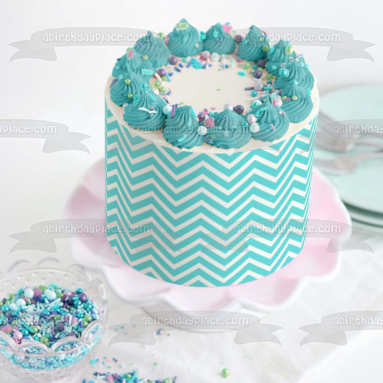 Chevron Pattern White Turquoise Custom Color Edible Cake Topper Image ABPID04054