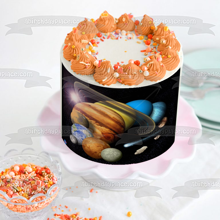 Solar System Planets Stars Ring Sun In Outer Space Edible Cake Topper Image ABPID04194